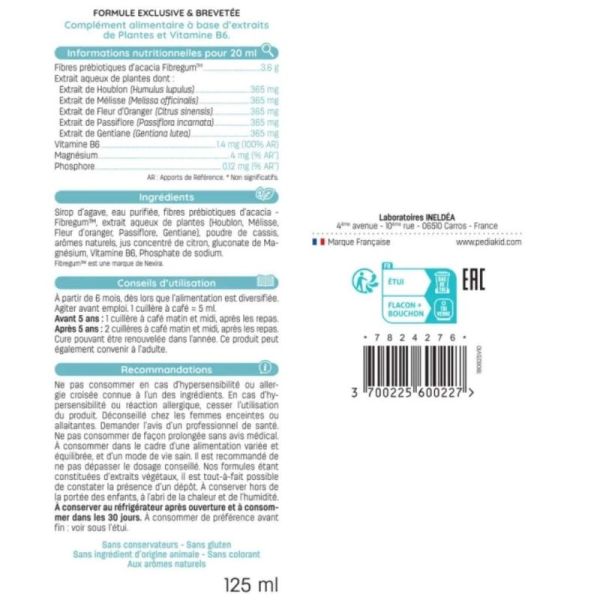 Pédiakid Sirop Nervosité 125 ml – Réduire l'agitation et favoriser l'apaisement