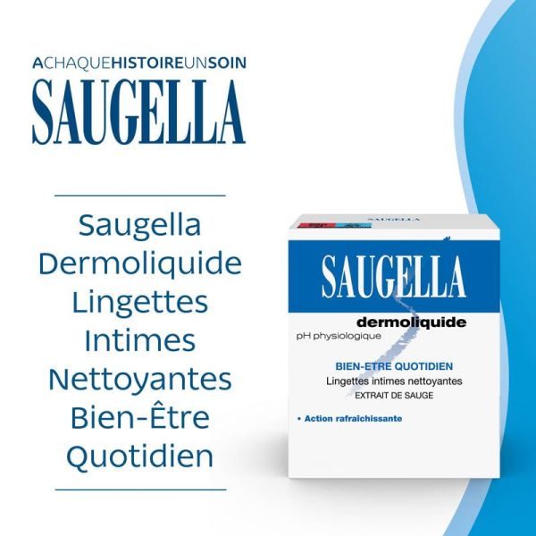 Saugella Dermoliquide Lingettes Intimes 10 Lingettes - Hygiène féminine, fraîcheur toute la journée