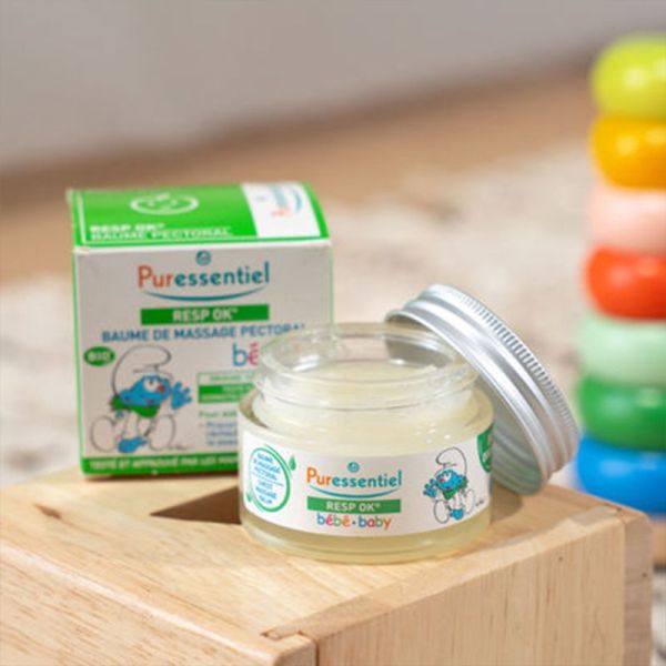 Puressentiel Resp OK Baume de Massage Pectoral Bébé 30 ml – Confort respiratoire, massage réchauffant et apaisant