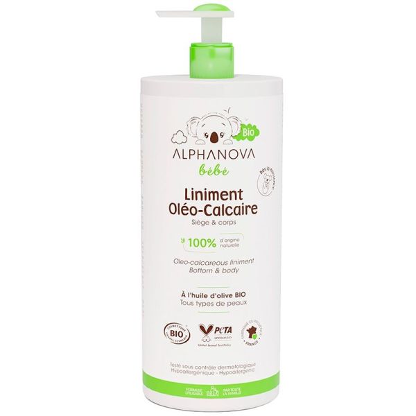 Alphanova Bébé Liniment Oléo-Calcaire Bio - 900 ml - Nettoie, protège et apaise la peau de bébé