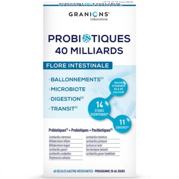 Granions Probiotiques Flore Intestinale 40 gélules – Équilibre du ventre