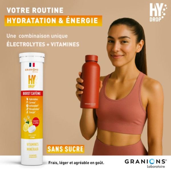 Granions Hydrop Boost Caféine Citron 20 Comprimés Effervescents – Hydratation et énergie