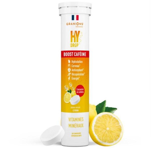 Granions Hydrop Boost Caféine Citron 20 Comprimés Effervescents – Hydratation et énergie