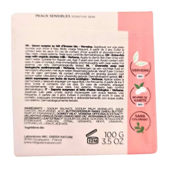 MKL Green Nature Lait d'Ânesse Savon Surgras Éclat Verveine 100 g - Illumination et fraîcheur des peaux sensibles