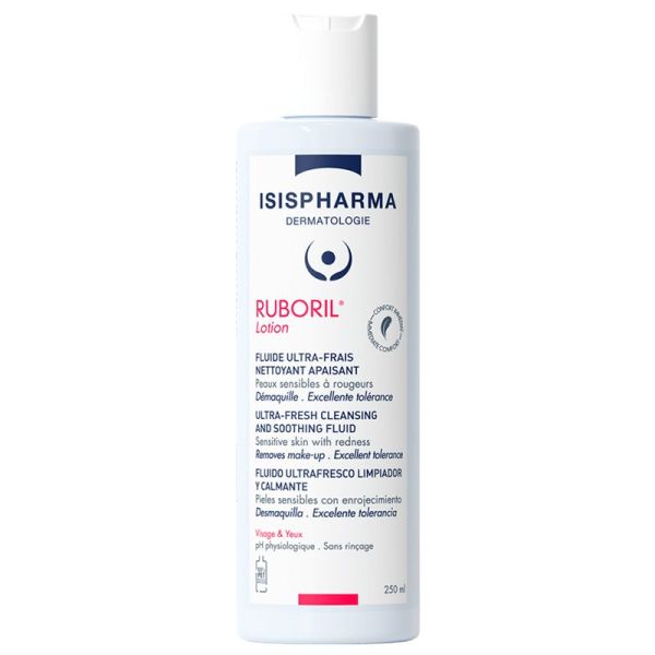 Isispharma Ruboril Lotion Fluide Ultra-Frais - Nettoyant Apaisant - Peaux Sensibles à Rougeurs - 250ml