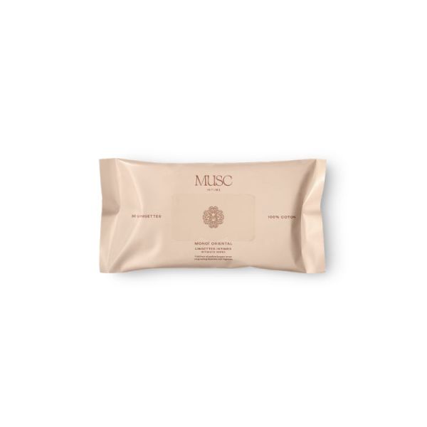 Musc Intime Lingettes Intimes Monoï Oriental x30 –-98% d'origine naturelle testées sous contrôle gynécologique