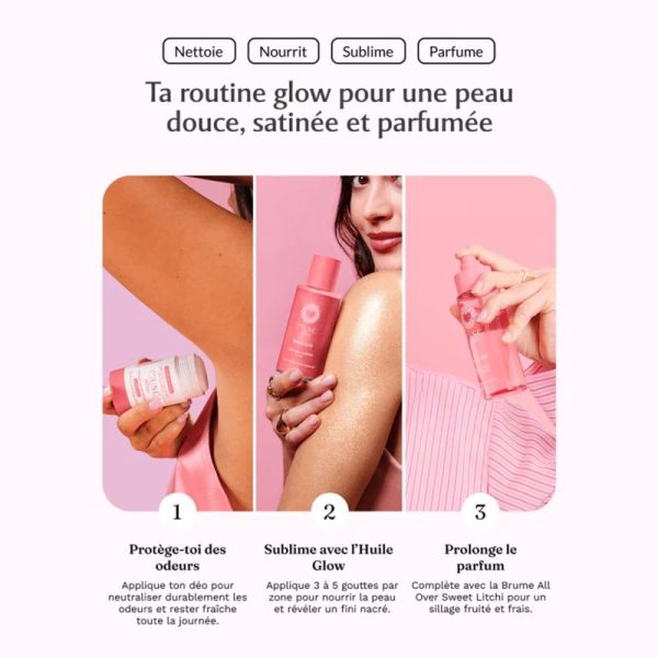 Musc Intime Huile Glow Pailletée Corps Sweet Litchi 100 ml – Huile sèche nutritive sublimatrice nacrée