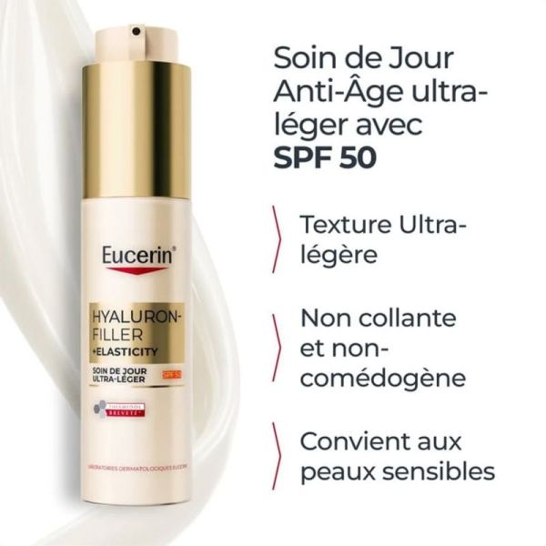 Eucerin Hyaluron-Filler + Elasticity Soin de Jour Ultra-Léger SPF50 50ml – Anti-âge et anti-taches