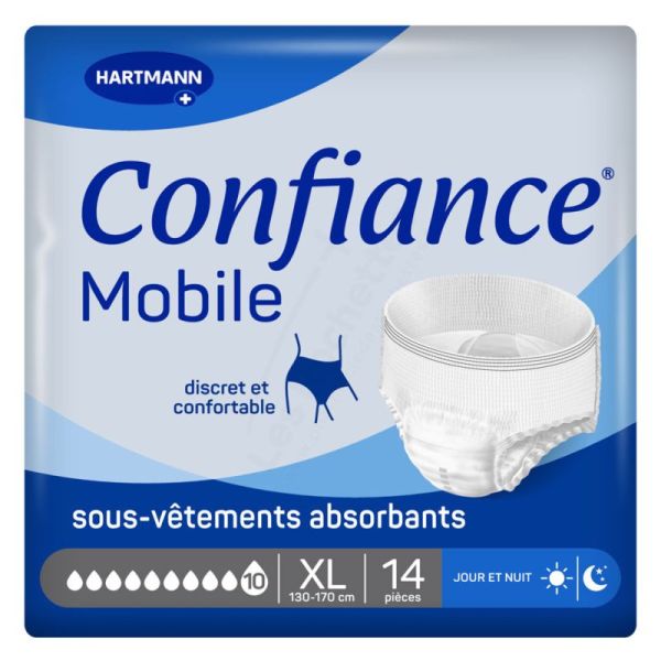 Confiance Mobile 10 Gouttes Taille XL – 14 slips absorbants jour et nuit, discret et confortable, absorption rapide