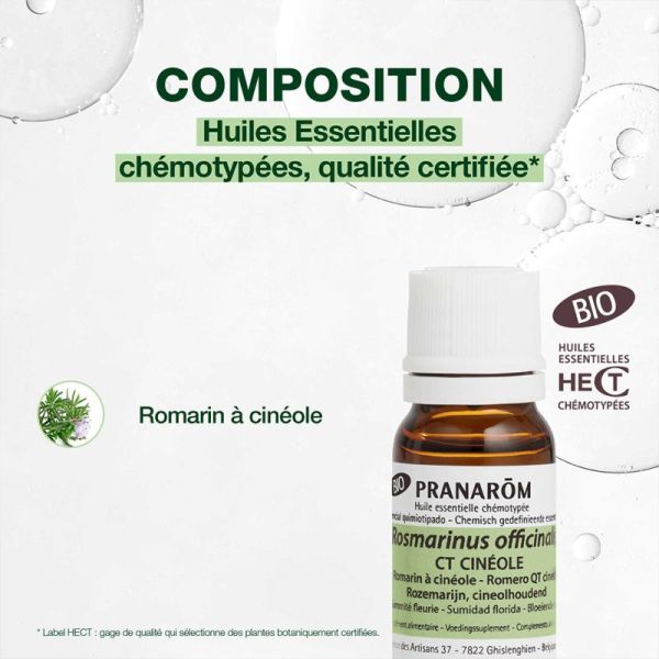Pranarôm Huile Essentielle Romarin à Cinéole 10ml – Tonique et respiratoire