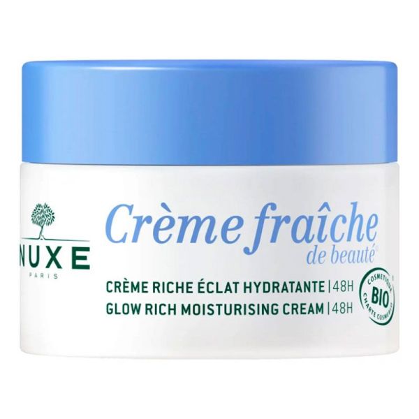 Nuxe Crème Fraîche de Beauté - Crème Riche Éclat Hydratante 48h Bio - Peaux Normales/Sèches - 50 ml