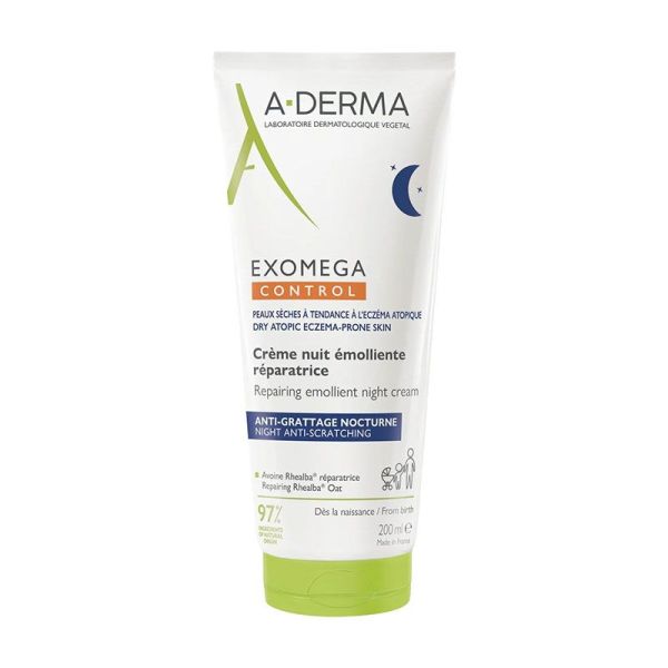 Aderma Exomega Control Crème de Nuit Réparatrice Anti Grattage - Répare & Hydrate - 200ml