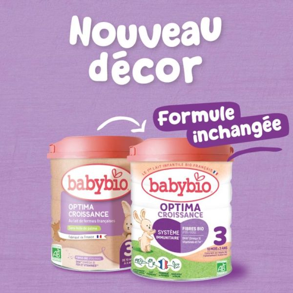 Babybio Optima 3 Croissance 800 g (10 mois à 3 ans) Lait de croissance bio avec fibres