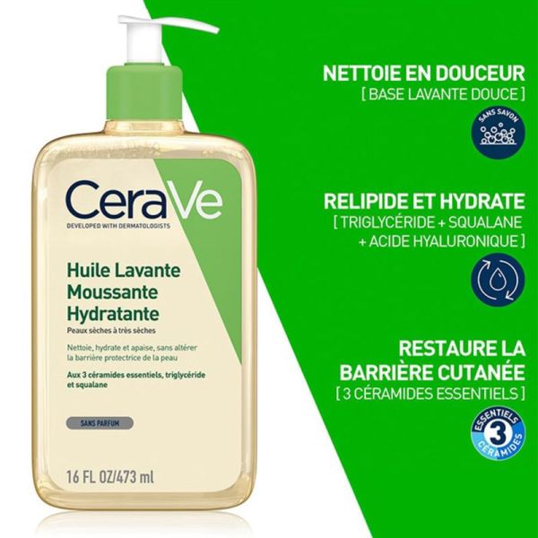 CeraVe Huile Lavante Moussante Hydratante 473ml – Nettoyage et relipidation