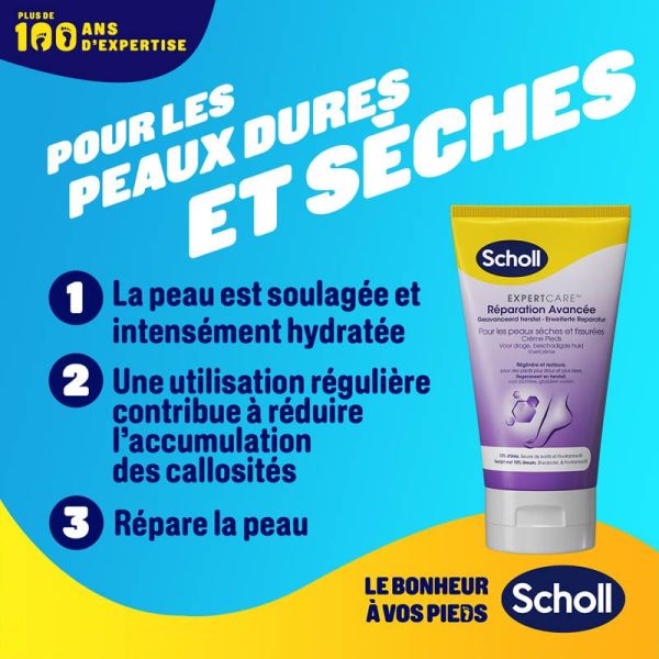 Scholl Crème Réparatrice Intense - 150 ml - Réparation des pieds très secs et abîmés
