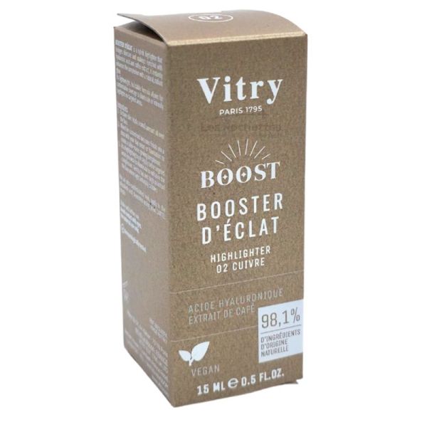 Vitry Boost Booster d'Éclat Highlighter 02 Cuivre 15ml - Enlumineur hybride soin et maquillage à l'acide hyaluronique et café