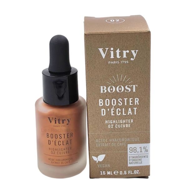 Vitry Boost Booster d'Éclat Highlighter 02 Cuivre 15ml - Enlumineur hybride soin et maquillage à l'acide hyaluronique et café