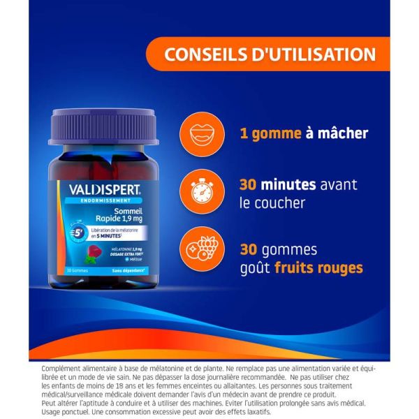 Valdispert Sommeil Rapide 1,9mg - 30 Gummies - Endormissement accéléré en 5 minutes