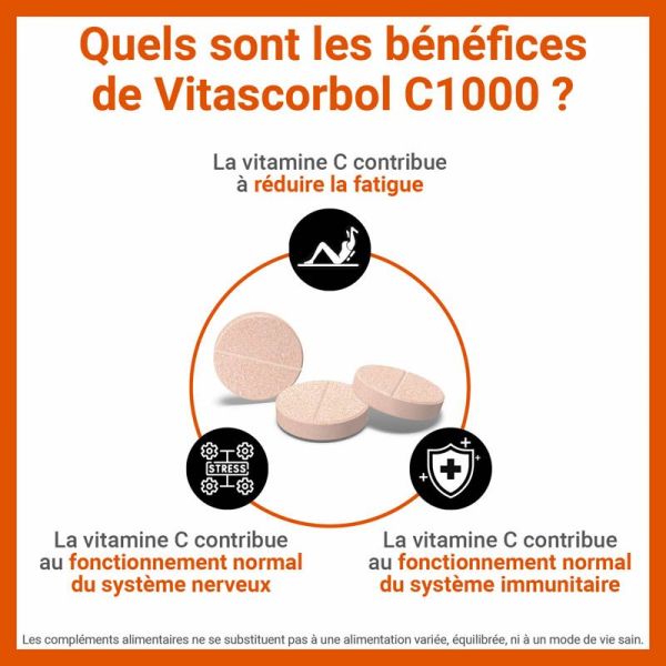 Vitascorbol Acérola 1000 - Lot de 2 x 30 comprimés à croquer - Vitalité naturelle à base de vitamine C