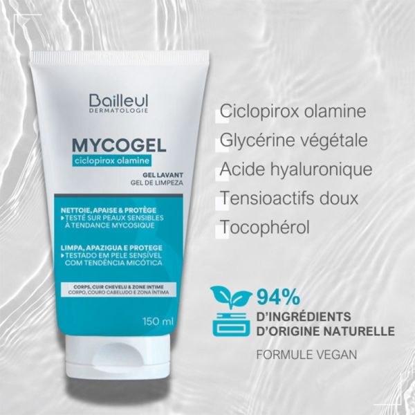 Bailleul-Biorga Mycogel Gel Nettoyant Moussant 150ml - Peaux sensible à tendance mycosique