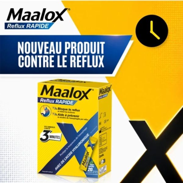 Maalox Reflux Rapide 20 Sachets – Soulagement des brûlures et reflux gastriques