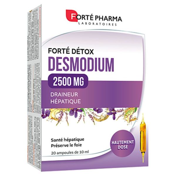 Forté Pharma FortéDétox Desmodium Foie 2500 MG - Détoxifie et Draine le Foie - 20 ampoules