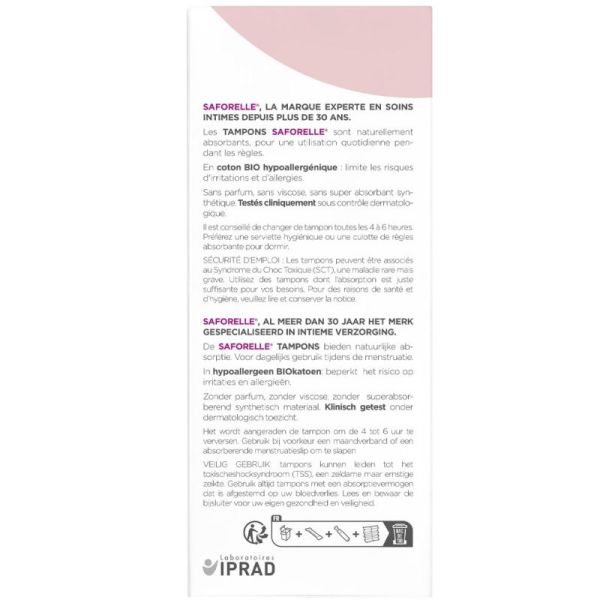 Saforelle Tampons avec Applicateur en Coton Bio - Absorption super, 14 unités - Limite les risques d'irritations et d'allergies