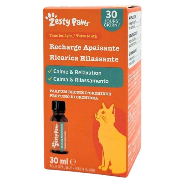 Zesty Paws Recharge Apaisante 30 ml pour Diffuseur - Calme et relaxation du chat - Brume d'Orchidée 30 ml