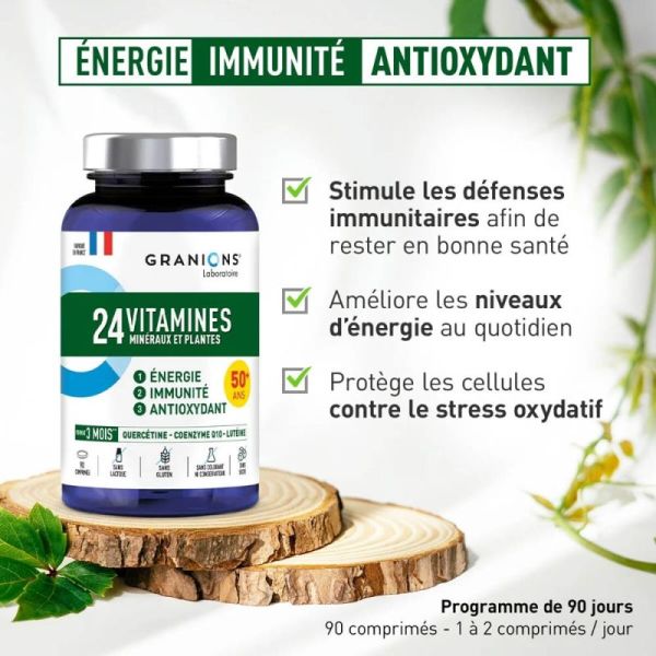 Granions 24 Vitamines Minéraux Et Plantes 90 Comprimés - Energie, immunité, antioxydant, spécial séniors