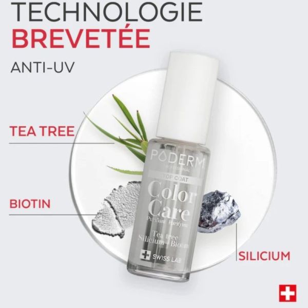 Poderm Top Coat Color Care Tea Tree 8 ml - Top coat brillant protecteur longue tenue