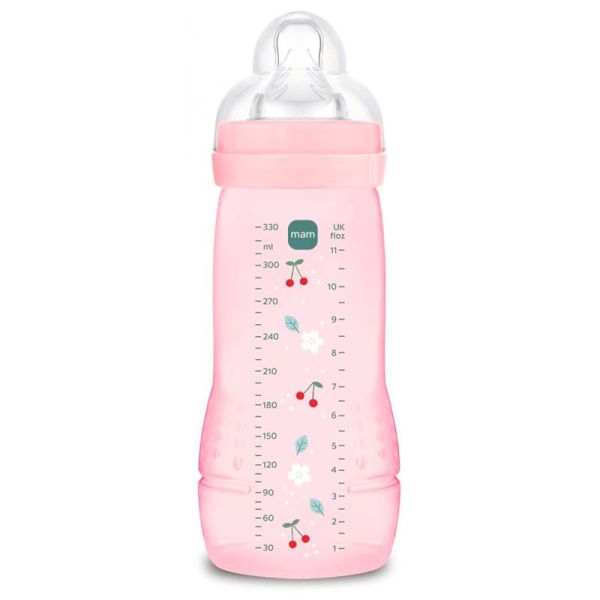 MAM Easy Active Biberons 2ème Âge - 1 Biberon de 330 ml - 6 Mois et + - Débit Très Rapide - Couleur : Berry