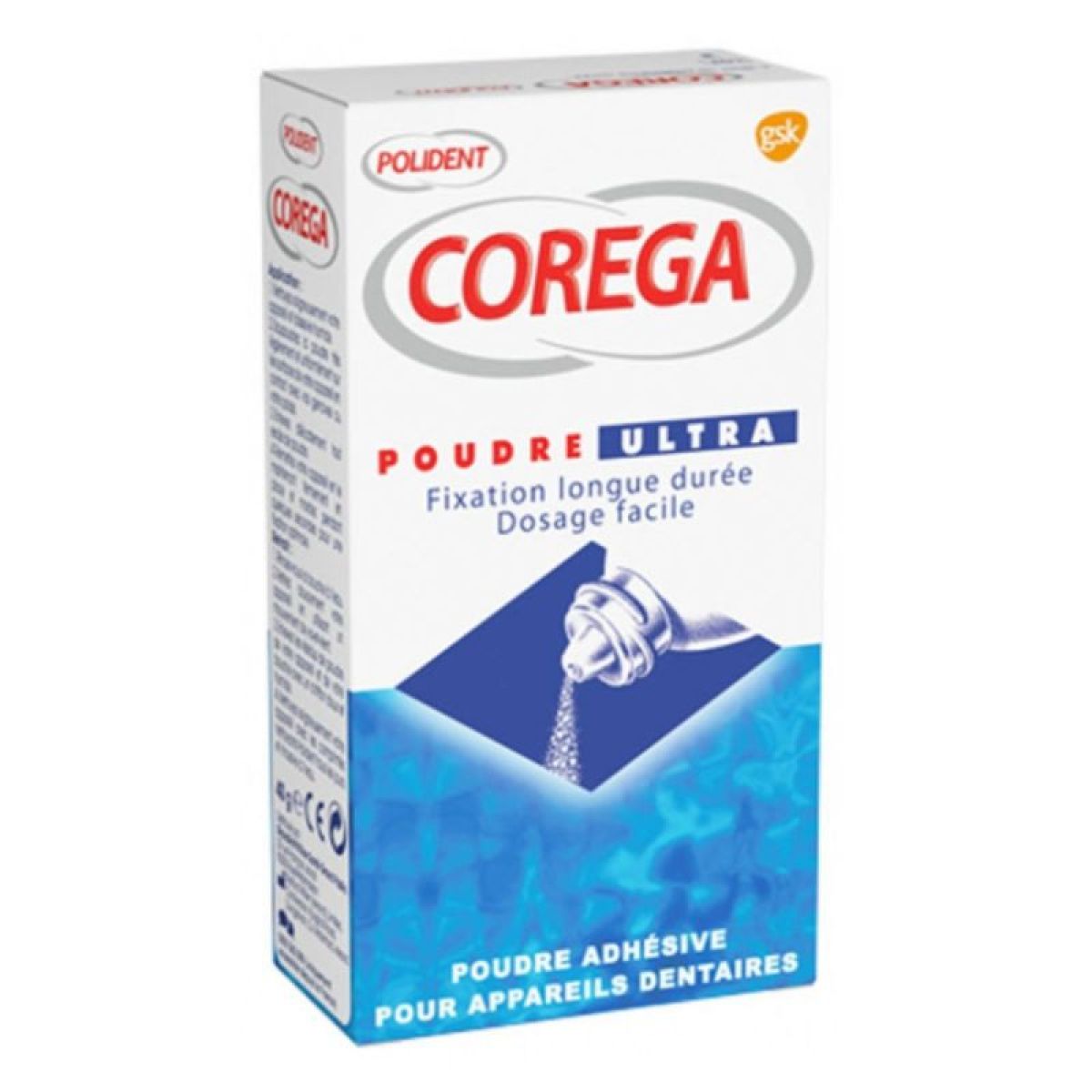 Polident Corega Poudre Ultra Poudre Adhésive Pour Prothèses Dentaires 40g