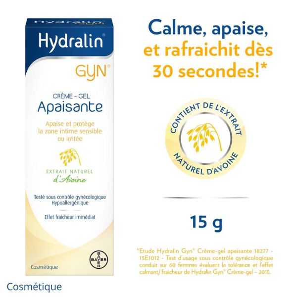 Hydralin Gyn Crème-Gel Apaisante - 15 g - Soin Intime Apaisant & Rafraîchissant