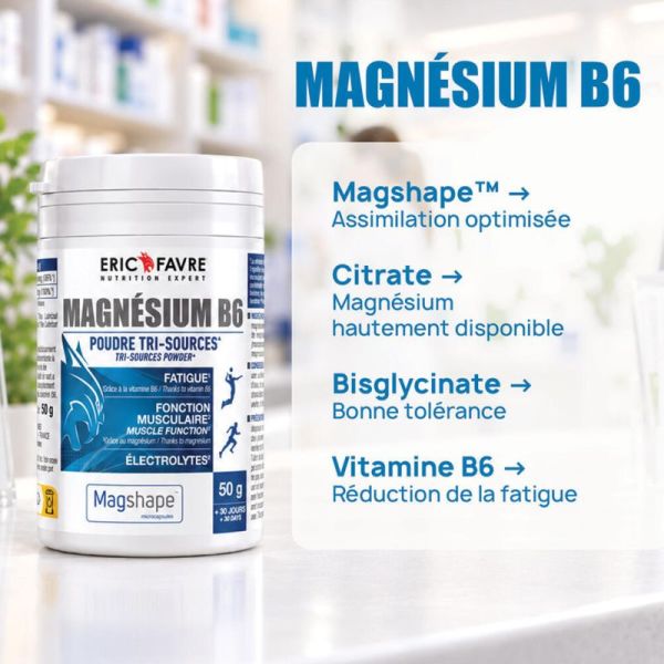 Eric Favre Magnésium B6 Poudre 50g – Triple magnésium et énergie