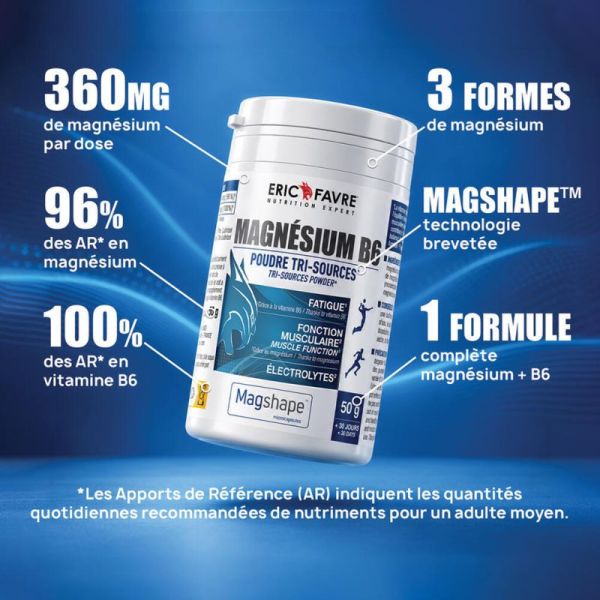 Eric Favre Magnésium B6 Poudre 50g – Triple magnésium et énergie