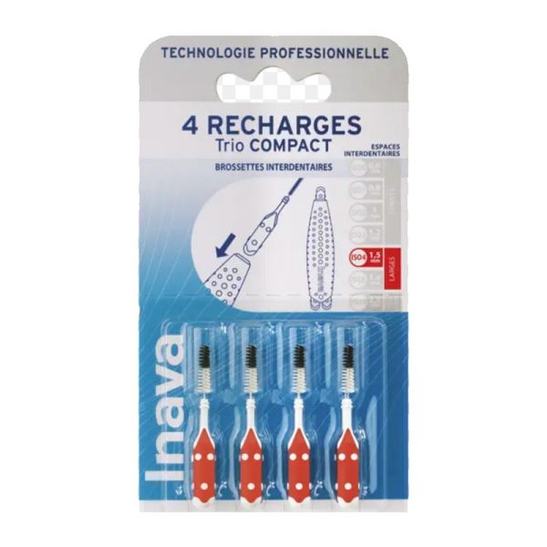 Inava Recharges Brossettes Interdentaires pour Trio Compact - 4 recharges - Taille 4 - 1,5mm