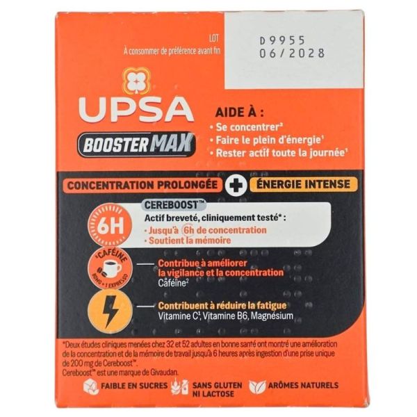 UPSA Booster Max 20 comprimés effervescents - Energie intense et concentration prolongée