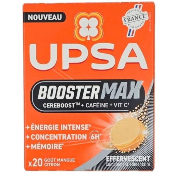 UPSA Booster Max 20 comprimés effervescents - Energie intense et concentration prolongée