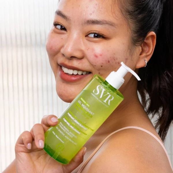 SVR Sebiaclear Gel Moussant 400 ml - nettoie les imperfections et purifie les peaux grasses, sensibles, à tendance acnéique - Visage et corps