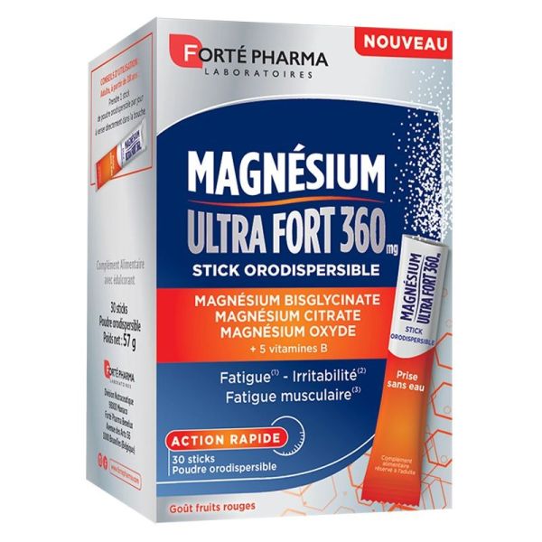 Forté Pharma Magnésium Ultra Fort 360mg Vitalité, Sérénité & Confort Musculaire - 30 Sticks Orodispersibles