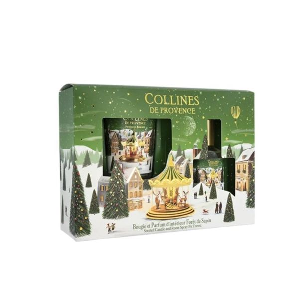Collines de Provence Bougie et Parfum d'intérieur Forêt de Sapin Coffret 75 g + 50 ml - Ambiance boisée et féerique pour les fêtes