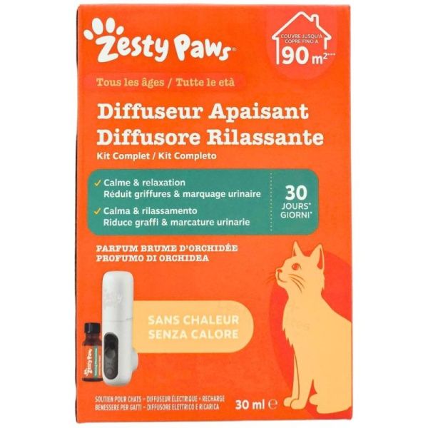 Zesty Paws Diffuseur Apaisant Kit Complet- Calme et relaxation pour chat - Brume d'Orchidée