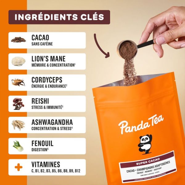 Panda Tea Super Cacao 21 Doses – Cacao & Champignons Adaptogènes