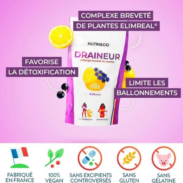 Nutri&Co Draineur Élimination & Ventre Plat 28 jours Cassis Citron - 100g