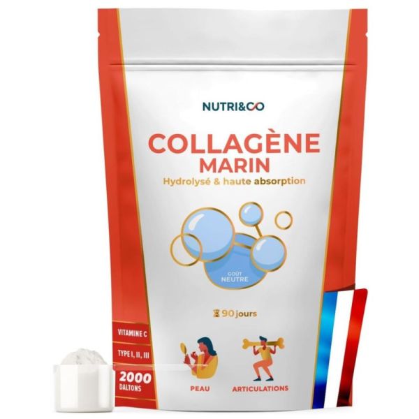 Nutri&Co Collagène Marin Type I, II & III + Vitamine C Goût Neutre - 540g