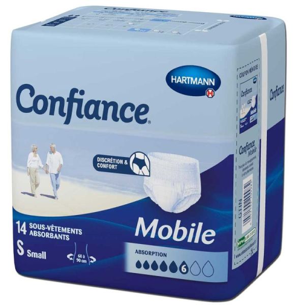 Confiance Mobile 6 Gouttes Taille S – 14 slips absorbants jour et nuit, discret et confortable, absorption rapide
