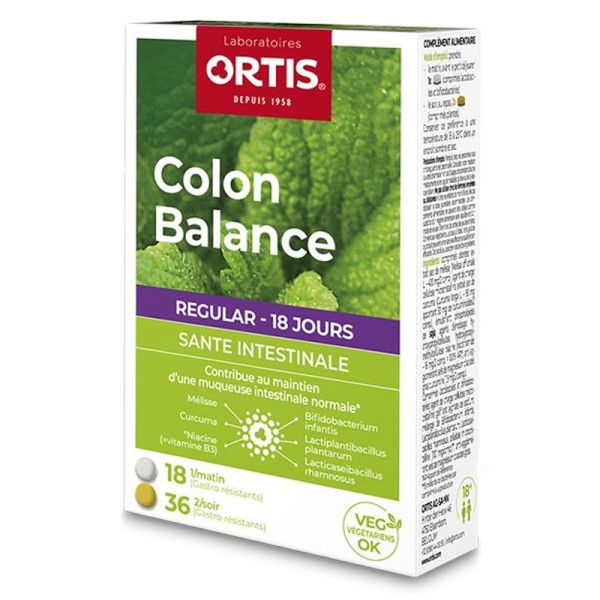 Ortis Colon Balance Regular - Santé Intestinale - 18 Comprimés Matin + 36 Comprimés Soir