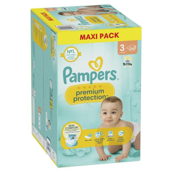 Pampers Premium Protection Taille 3 / 6-10kg - 102 Couches Mega Pack