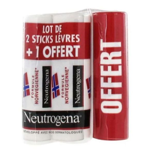 Neutrogena Stick Lèvres Nutrition Lot de 3 x 4,8 g dont 1 Offert