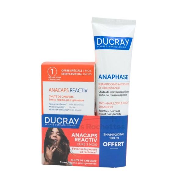 Ducray Anacaps Reactiv Chute de Cheveux Réactionnelle 90 Gélules + Shampoing Antichute Reactiv 200ml Offert